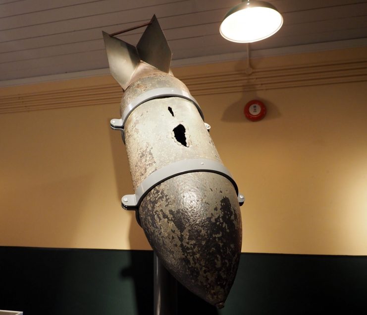 Bomb that landed nearby. The Telegraph Museum Portcurno Cornwall. Photo: Geoff Moore.