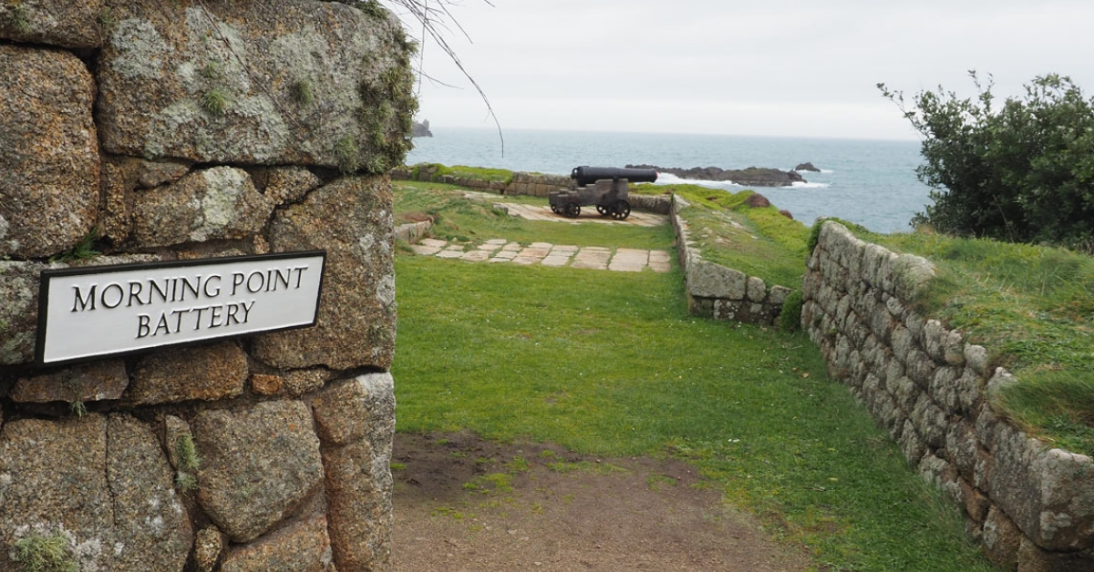 The Garrison Walls Walk on St Mary's Isles of Scilly. UK.  UK. Morning Point Battery.