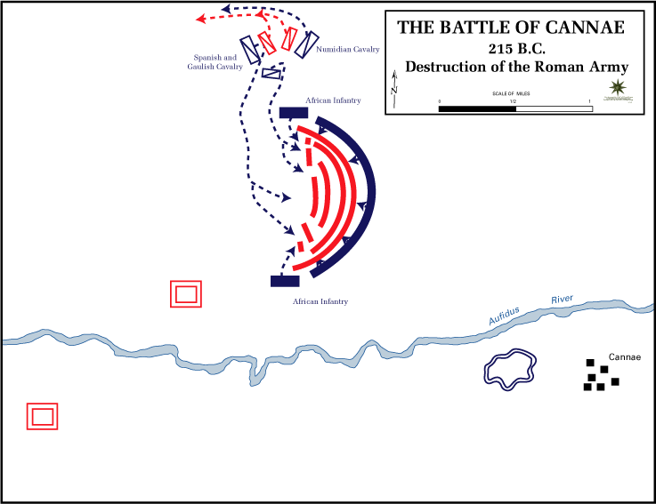 Destruction of the Roman army (red), courtesy of the Department of History, United States Military Academy