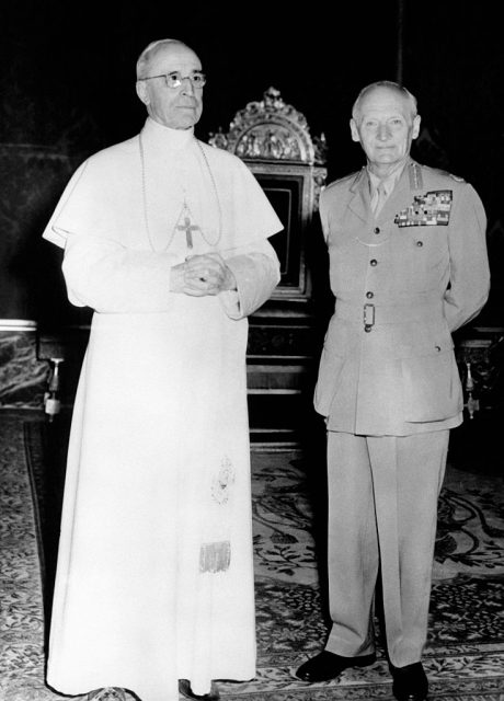 VATICAN – 1958: Pope Pius XII with Field Marshal Bernard Law Montgomery just before their private audience, 1958 in Vatican. (Photo by Keystone-France/Gamma-Rapho via Getty Images)