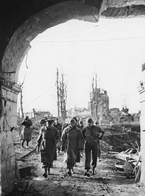General Dwight Eisenhower (left) and his party entering the tunnel leading to the Citadel of Julich, with Generals Simpson and McLain, Germany, 1945. (Photo by Keystone/Hulton Archive/Getty Images)