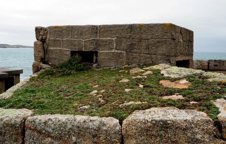 The Garrison Walls Walk on St Mary’s Isles of Scilly. UK. A world War II pill box built into the old defensive walls.