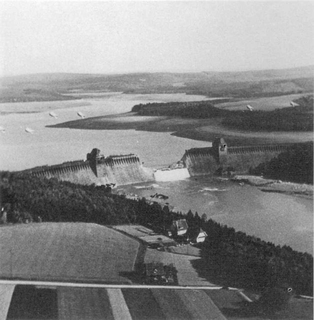 The Möhne dam breached by Upkeep bombs