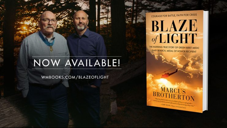 Medal of Honor, Gary Beikirch is pictured with his biographer, New York Times bestselling author Marcus Brotherton. Gary’s biography is titled “Blaze of Light.”