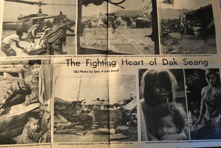 Snapshot of an article in Stars & Stripes that described the Siege of Dak Seang, a horrific battle that ultimately raged for 38 days. Despite overwhelming odds and aggression, the village did not fall into enemy hands.
