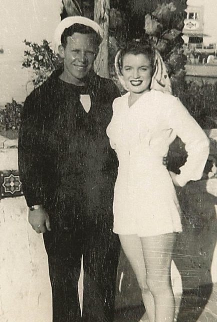 Monroe and first husband James Dougherty, c. 1943–1944.