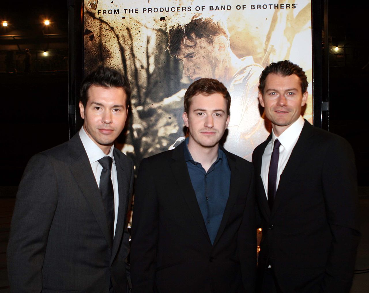 Seda (left) with Joseph Mazzello and James Badge Dale at a screening for The Pacific.