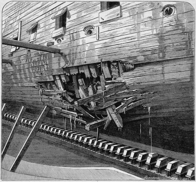 Results of a French test of a spar torpedo in 1877.