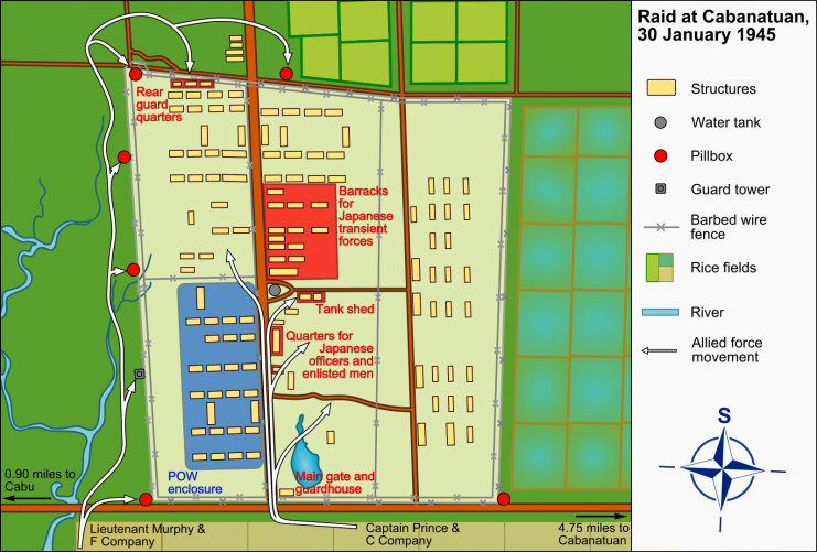 Illustration of the layout of the camp and the positions of the attacking American forces