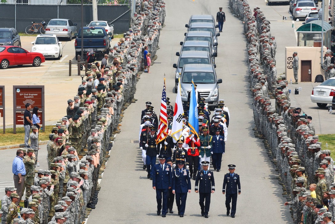 United Nations Command returned 55 cases of remains from the Democratic People's Republic of Korea, also known as North Korea, to Osan Air Base, South Korea, July 27, 2018 (Photo by US Air Force Technical Sergeant Ashley Tyler.)