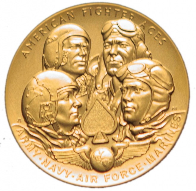 A gold medal awarded in May 2015 in recognition of U.S. fighter aces.