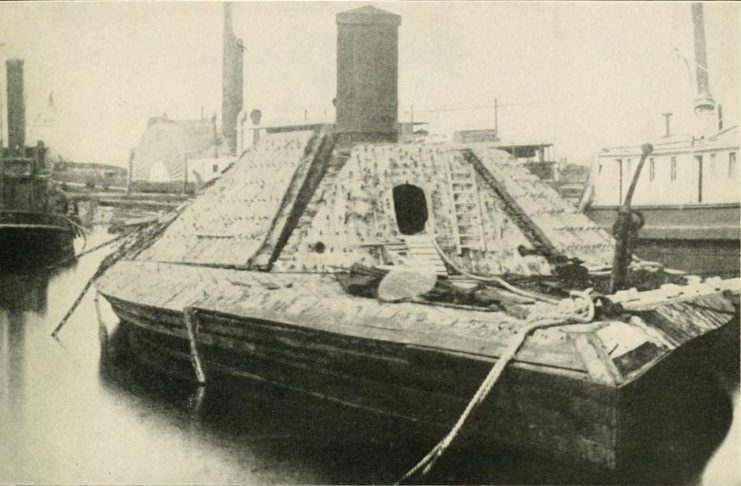 CSS Albemarle. According to Millers Photographic History of the Civil War Vol VI “The Navies” .p.87 this picture was taken after the ram had been raised and salvaged