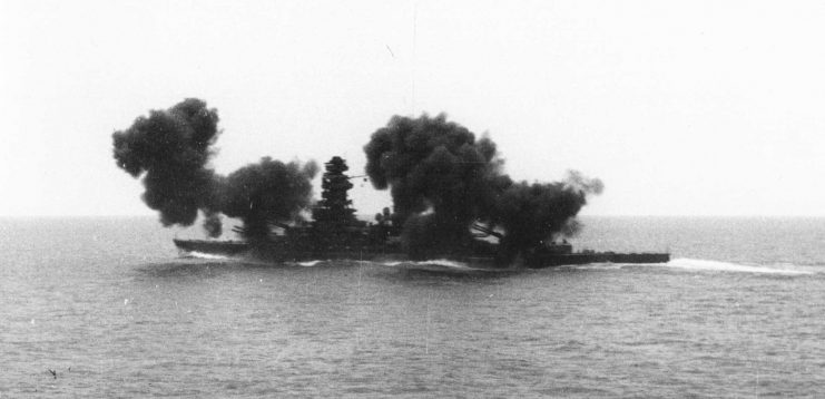 Nagato firing her main armament, 1936