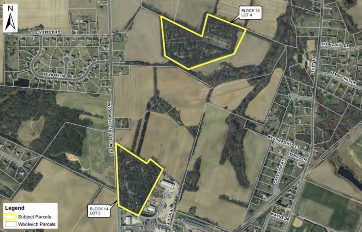 An aerial photograph showing the location of the two sections of Nike Battery PH-58. Lot 2 is the radar site and Lot 4 is the missile launch site