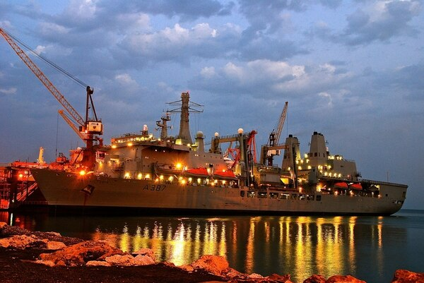 Royal Fleet Auxiliary ship Fort Victoria is an auxiliary oiler replenishment vessel that offers the capability of both a stores ship and a fleet tanker. (British Ministry of Defence)