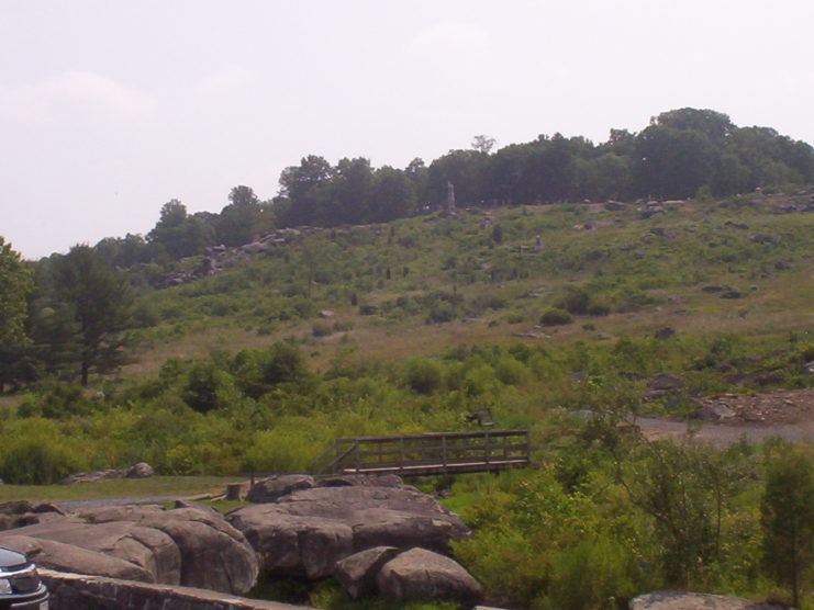 Little Round Top today, seen from the Devil’s Den. The 15th Alabama’s assault was made on the portion of the hill lying to the far right in this photo.