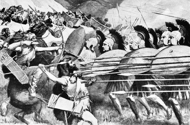 Victorian depiction of a Macedonian phalanx at the Battle of the Carts