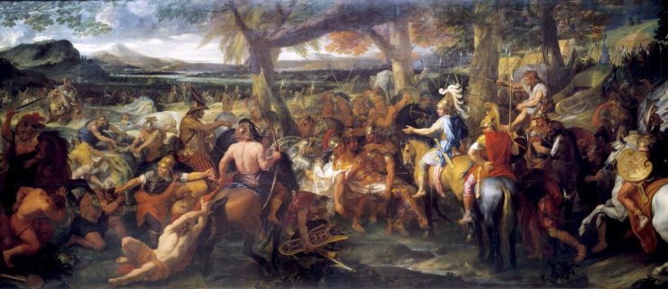 A painting by Charles Le Brun depicting Alexander and Porus during the Battle of the Hydaspes.
