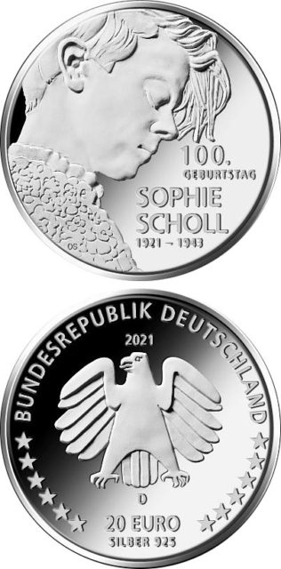 Scheduled for circulation in time for her 100th birthday, which is in 2021, the coin will bear Sophie’s likeness with her words, “A feeling for what is just and unjust” along the edge.