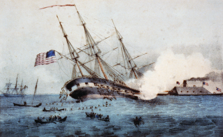 Sinking of Cumberland by the ironclad Virginia
