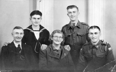 Members of the Sheean family c.1941. L to R, back row: Edward (Teddy); Frederick. Front row: James (father); Mary (mother); William.