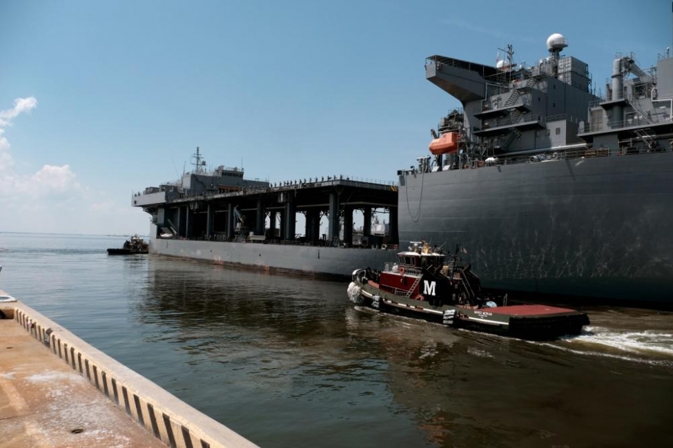 The USS Hershel Woody Williams departs Naval Station Norfolk, Va. for its inaugural deployment. Photo by Joshua D. Sheppard/U.S. Navy
