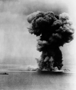 The magazine explosion of the Japanese battleship Yamato on April 7th 1945, taking around 3,000 of her crew with her.