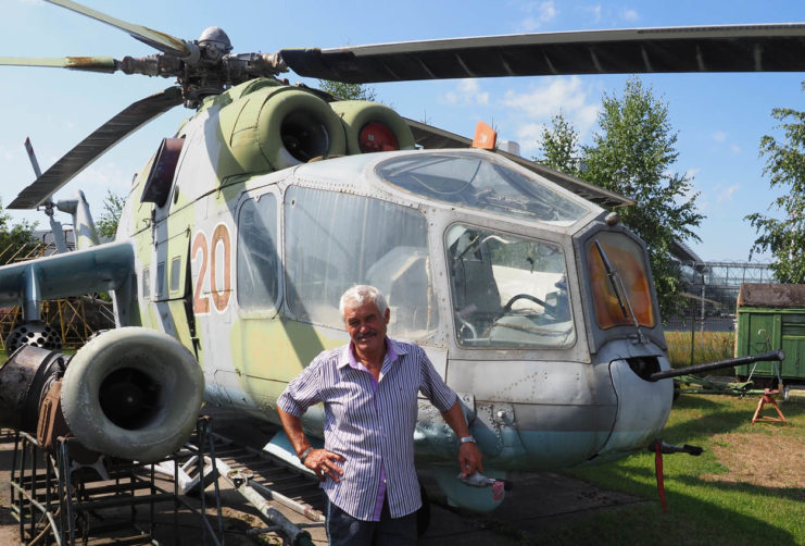Victors who runs the museum. Mil Mi-24 combat helicopter NATO name ÔHindÕ. Riga Air Museum. Picture: Geoff Moore/www.thetraveltrunk.net