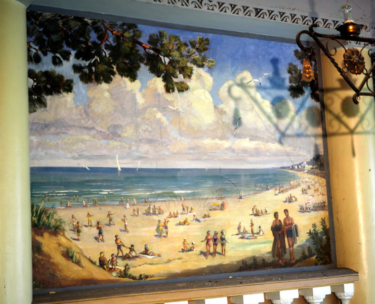 A beach trip mural at Spilve Airport. Picture: Geoff Moore/www.thetraveltrunk.net
