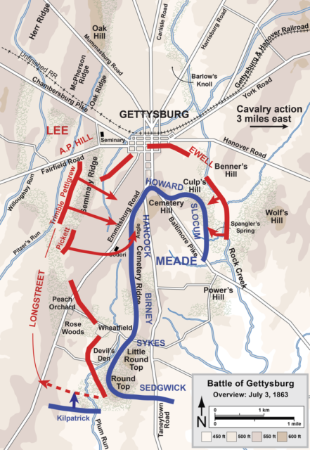 Overview map of the third day of the Battle of Gettysburg, July 3, 1863