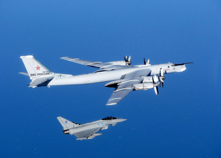 A Eurofighter Typhoon intercepts a Tu-95 Bear in a QRA. OGL v1.0