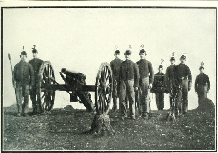 “A gun and gunners that repulsed Pickett’s Charge” (from The Photographic History of the Civil War). This was Andrew Cowan’s 1st New York Artillery Battery.