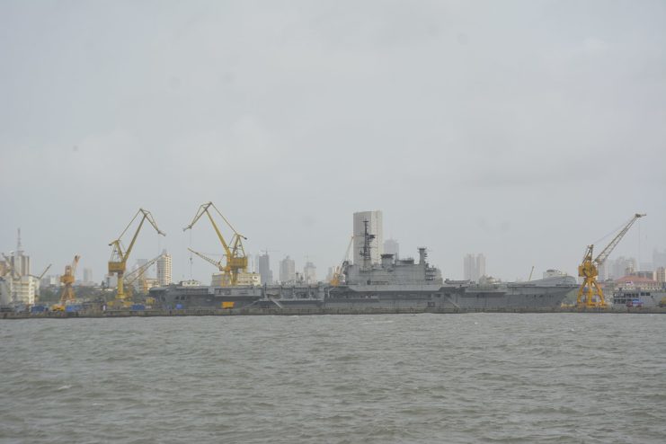 INS Viraat aircraft carrier after decommissioning at the Mumbai Naval Dockyards. Image by Aswin Krishna Poyil CC BY-SA 4.0.