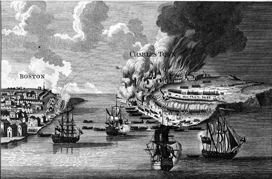 View of the Attack on Bunker’s Hill with the Burning of Charlestown, by Lodge