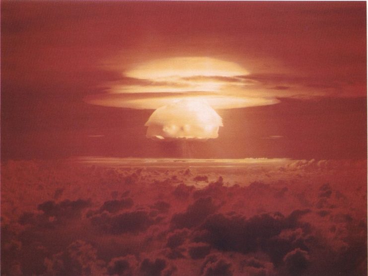 This explosion is of Castle Bravo on Bikini Atoll, the largest nuclear device ever detonated by the US.
