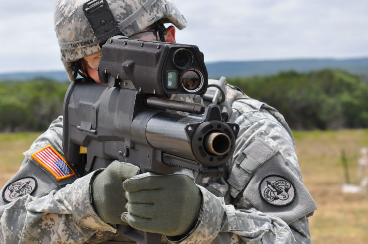 The XM25 weapon during testing.