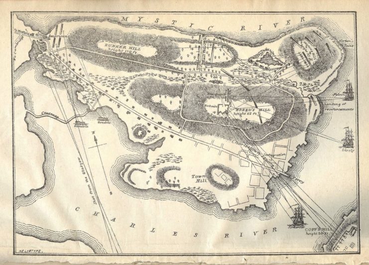 A historic map of Bunker Hill featuring military notes