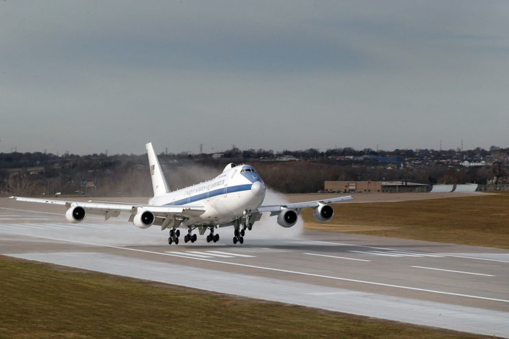 The US use a similar system with a fleet of four E-4Bs Doomsday aircraft, modified Boeing 747 airliners to accommodate the President and his staff during a time of national emergency.