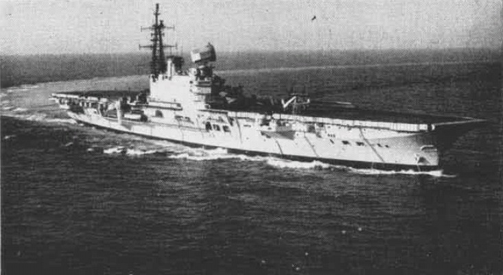 The British Royal Navy aircraft carrier HMS Hermes (R12) during the NATO exercise “Riptide III”, in 1962.