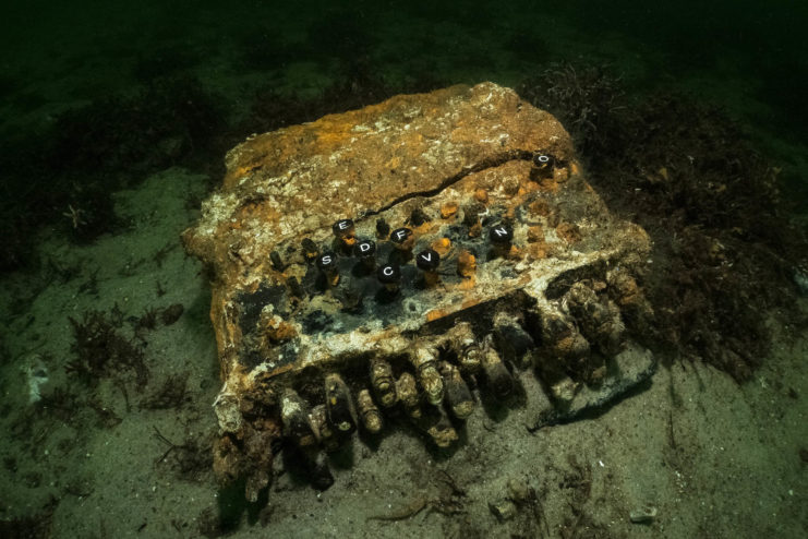 This Enigma machine was most likely thrown overboard to stop it from falling into Allied hands. Image by Florian Huber/WWF.