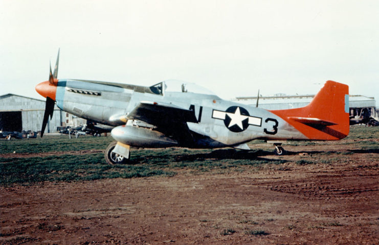The 332nd’s aircraft had distinctive red painted tail sections, that gave them the name “Red Tails.”