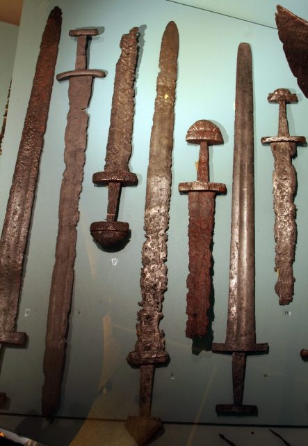 Swords from the Viking age, found in Sæbø, Hoprekstad, Vik i Sogn, Sogn og Fjordane county, Norway. Exhibited at Bergen Museum. Photo by Arild Finne Nybø CC by 2.0