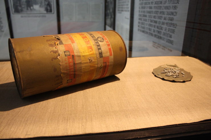 A Zyklon B container on display at the Stutthof concentration camp. Image by Ludwig Schneider CC BY-SA 3.0