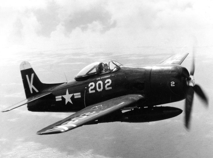 Jesse Leroy Brown flying his F8F-2 Bearcat in 1949.