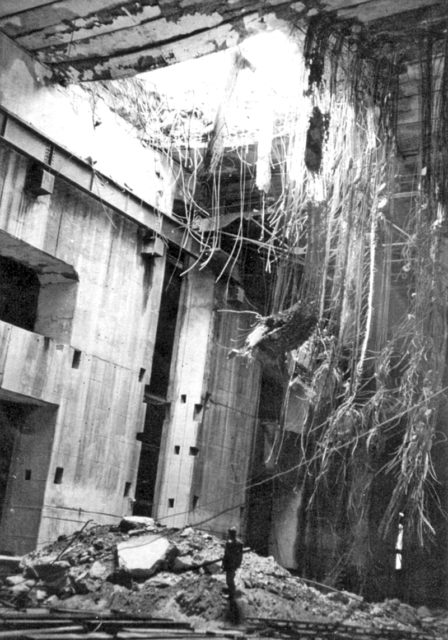 15-foot reinforced ferro-concrete U-Boat pen roof penetrated by a 22,000 lb MC Grand Slam bomb
