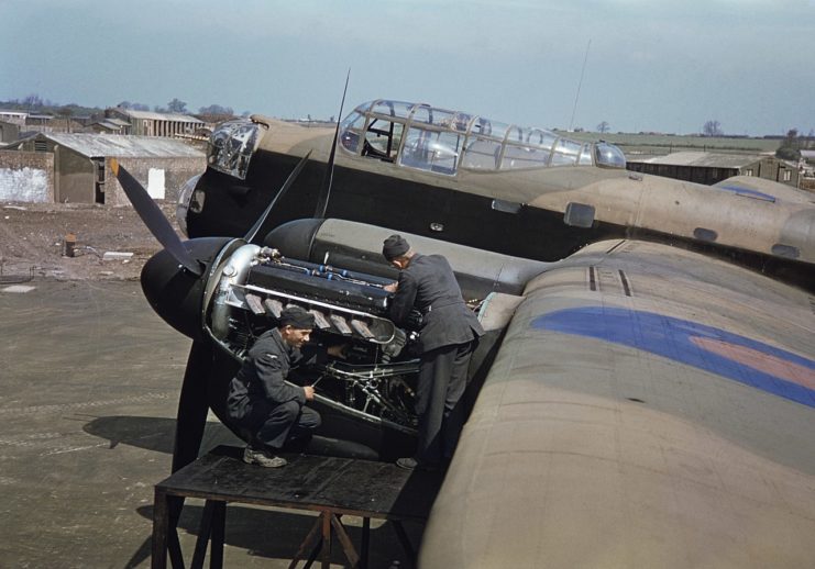 A Lancaster bomber, most likely from the 207 Squadron, RAF.