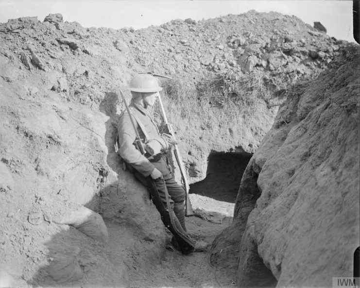 A sentry in a trench. Eaucourt l’Abbaye. November 1916.
