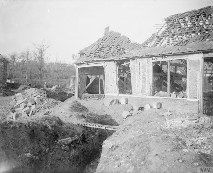 A trench running through the ruins of Hamel. November 1916.