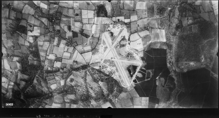 Aerial photograph of Bentwaters (Butley) airfield, looking east, 30 December 1943. This airfield would later be the location of the famous Rendlesham Forest UFO incident in 1980.