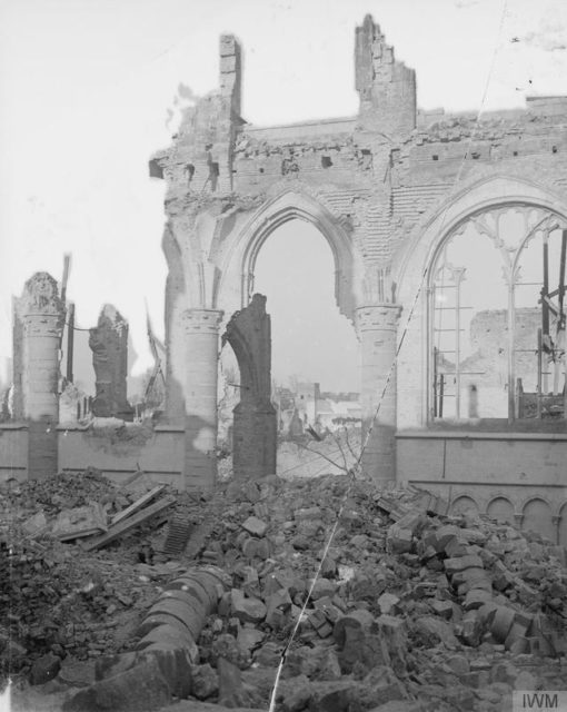 Destroyed cloisters of Ypres Cathedral. November 1916.